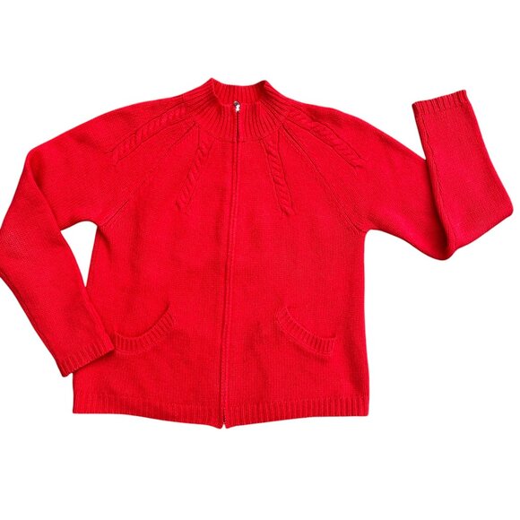 Pendleton Wool Cable Knit Zip Cardigan Red Heritage Holiday Fisherman Preppy-M - Picture 1 of 11